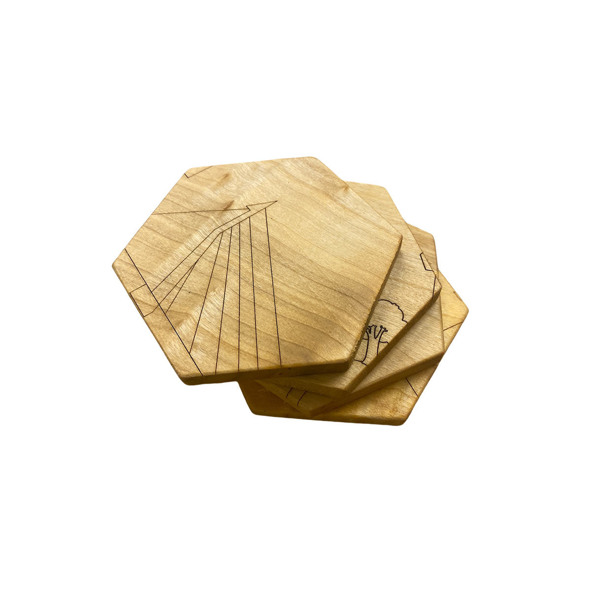 Onderzetters Skyline Rotterdam - 4 stuks - Lokaal Rotterdams hout