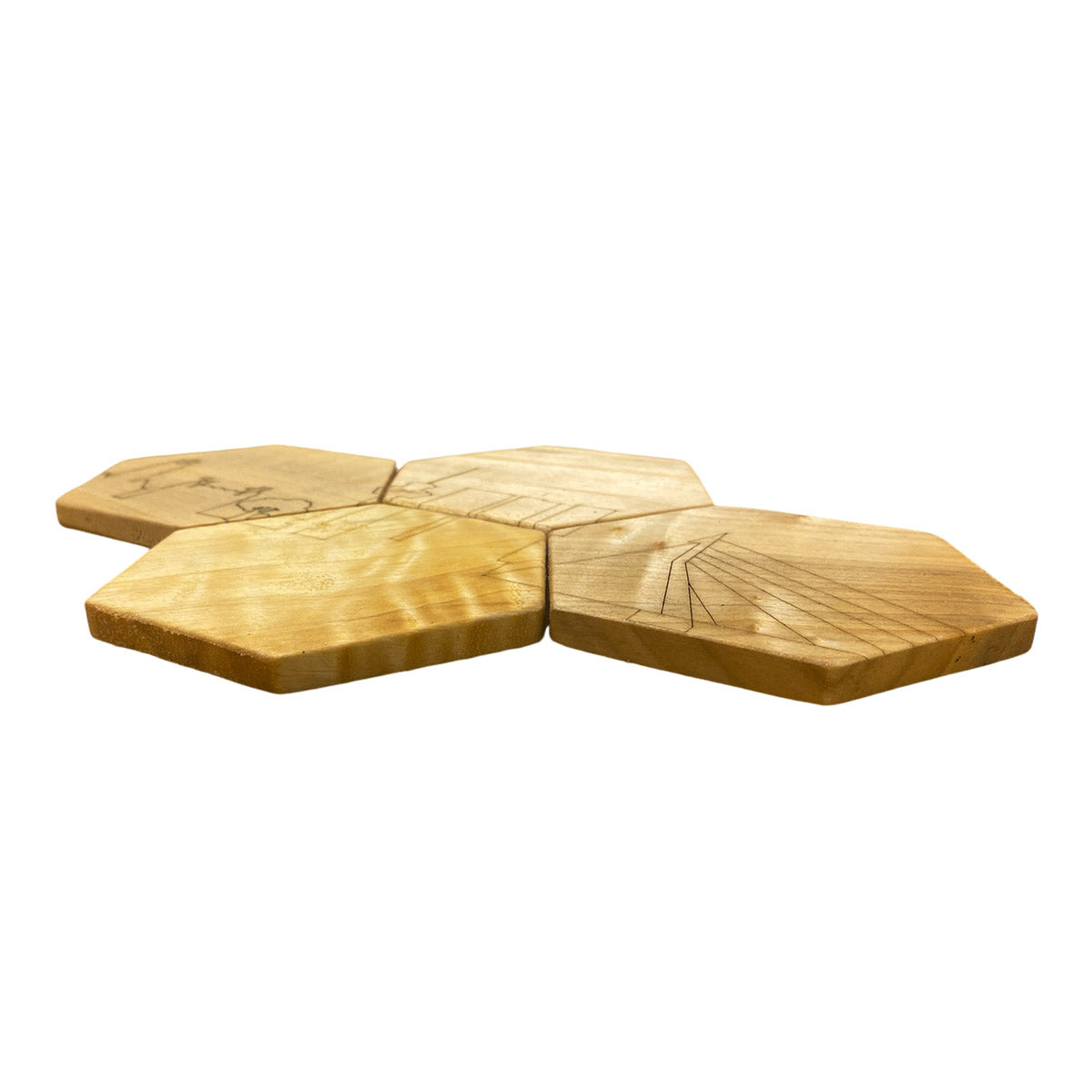 Onderzetters Skyline Rotterdam - 4 stuks - Lokaal Rotterdams hout